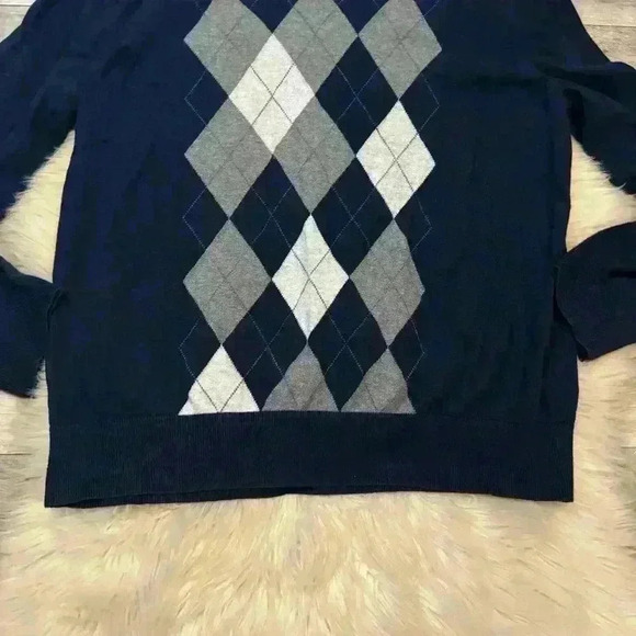 Mens Banana Republic Navy Blue Gray Argyle 100% Merino Wool Sweater Medium - Picture 7 of 8